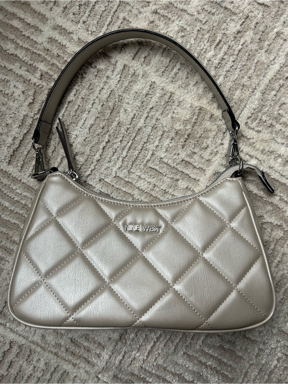 Nine West Quilted Metallic Shoulder Bag - Cream (Pearl)